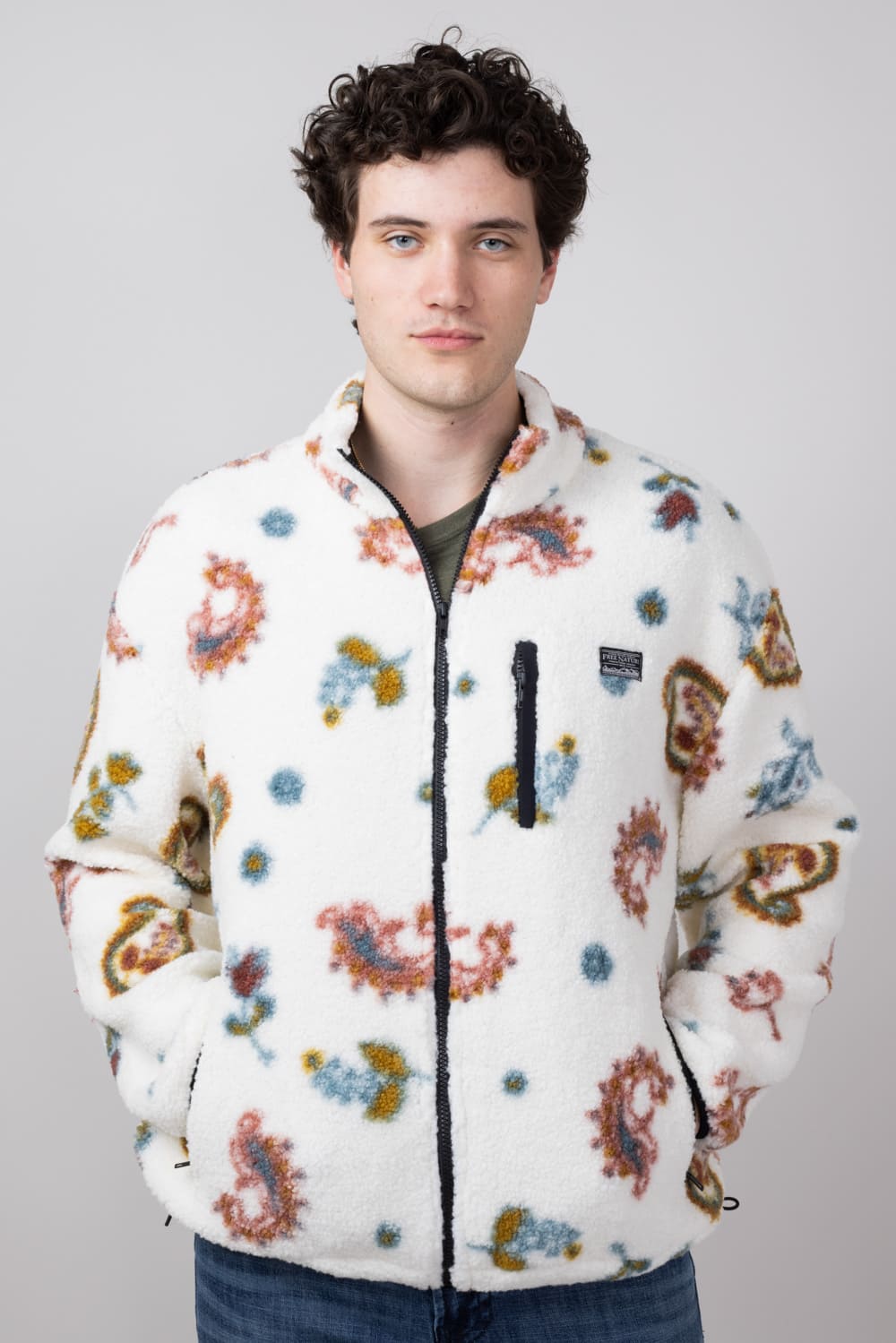 Patterned fleece jacket hotsell