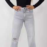 Mica High Rise Wide Leg Raw Hem Jeans for Women in Grey