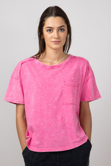 Mineral Wash Knit T-Shirt for Women in Pink