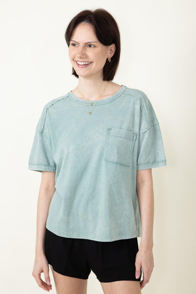 Mineral Wash Knit T-Shirt for Women in Sage