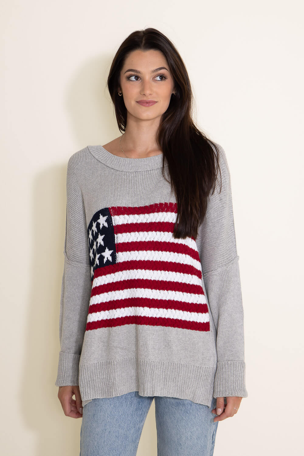 Miracle Knit American Flag Sweater for Women in Grey M8167 GREY Glik s