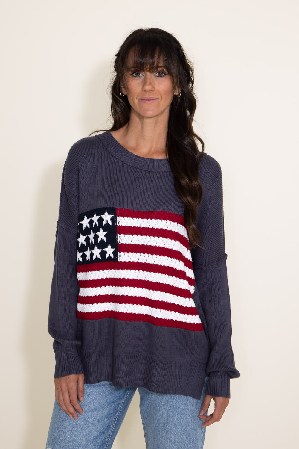 Miracle Knit American Flag Sweater for Women in Navy | M8167-NAVY – Glik's