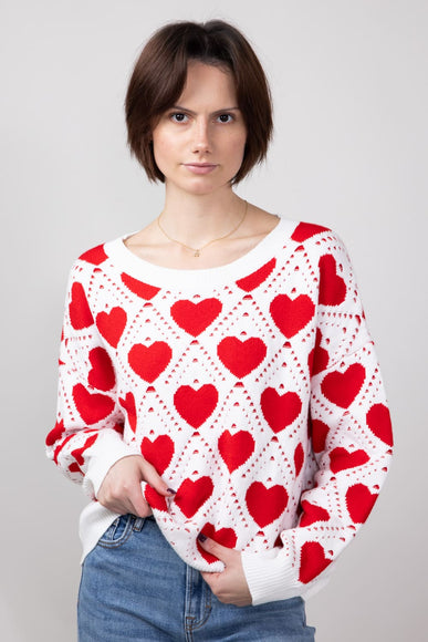 Miracle Kirigami Heart Sweater for Women in Ivory Red