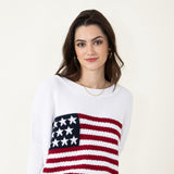 Miracle Knit American Flag Sweater for Women in White