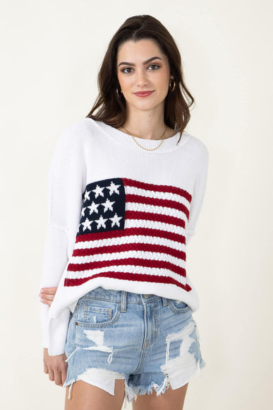 Miracle Clothing Knit American Flag Sweater for Women in White – Glik's