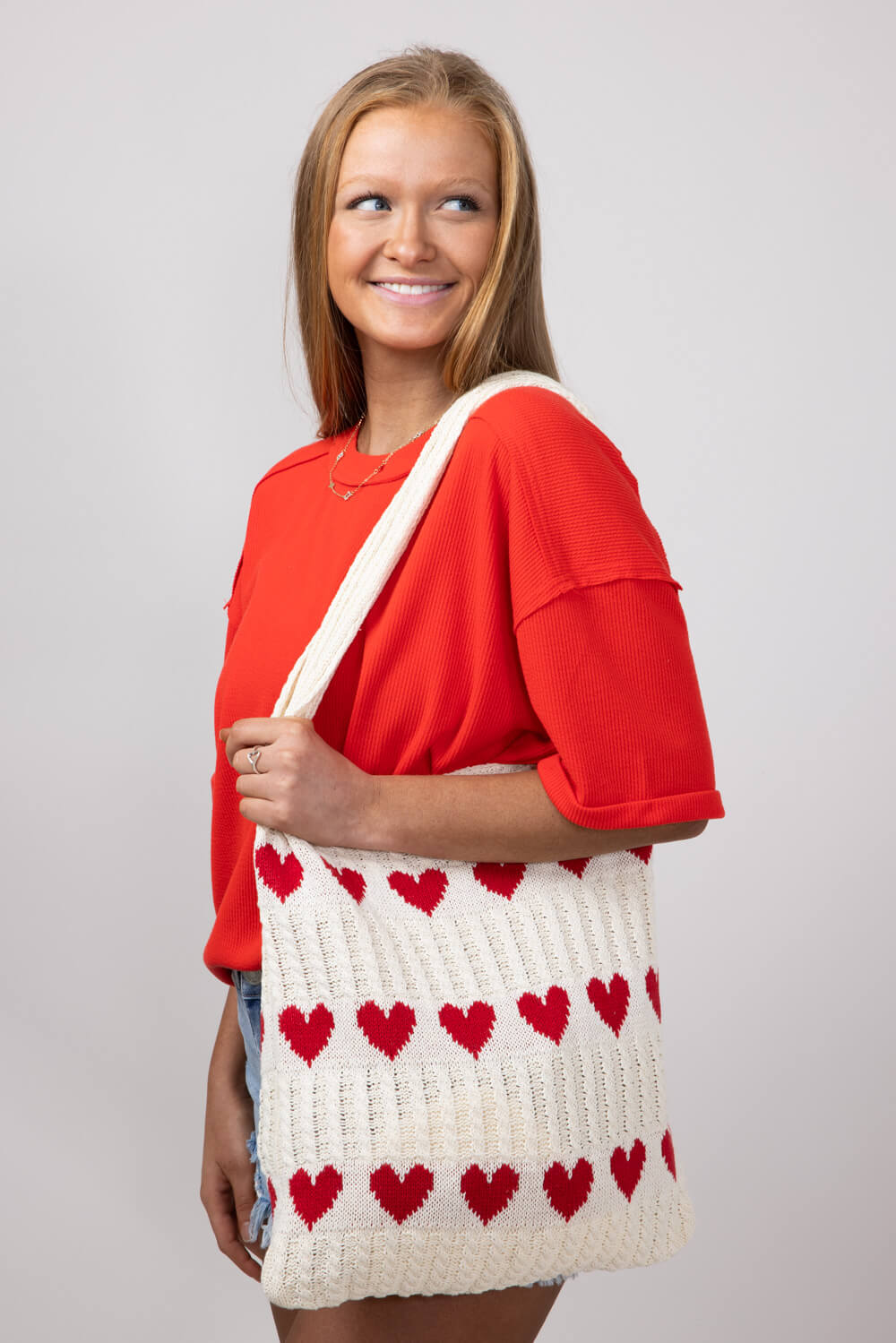 Red Heart Sweater Bag for Women in Off White Red HEART BAG GL RED Glik s