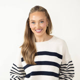 Navy Striped Sweater for Women in Ivory