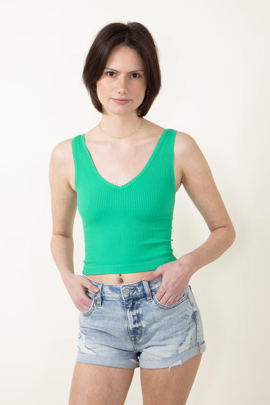 NikiBiki V Neck Ribbed Cropped Tank Top for Women in Green