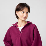 Snap Button Collared Fleece for Women in Burgundy