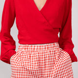 Plaid Boxer Lounge Shorts for Women in Red