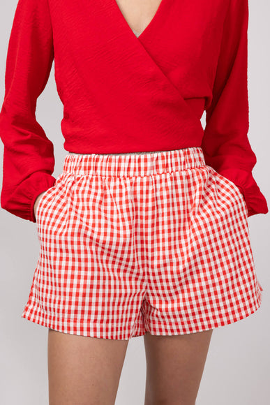 Plaid Boxer Lounge Shorts for Women in Red