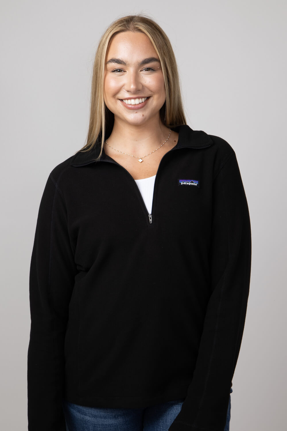 Womens outlet Patagonia outdoor shop logo fleece half zip pullover top sz XL black