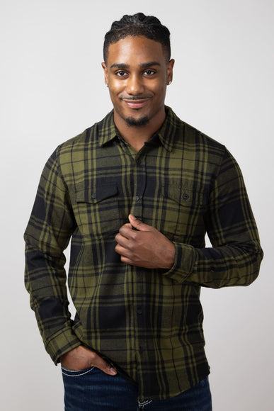 Plaid Flannel Shirt for Men in Army Green