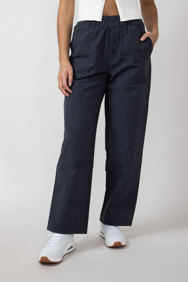 Plaid Straight Pants for Women in Charcoal