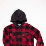 Plaid Youth Hooded Jacket with Sherpa Lining for Boys in Red/Black Plaid