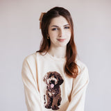 Puppy Graphic Sweater for Women in Cream