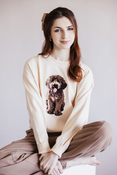 Puppy Graphic Sweater for Women in Cream