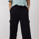 Willa Wide Leg Cargo Pants for Women in Black