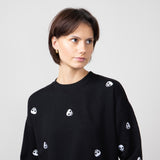 1897 Active Skull Embroidery Sweatshirt for Women in Black