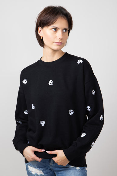 1897 Active Skull Embroidery Sweatshirt for Women in Black