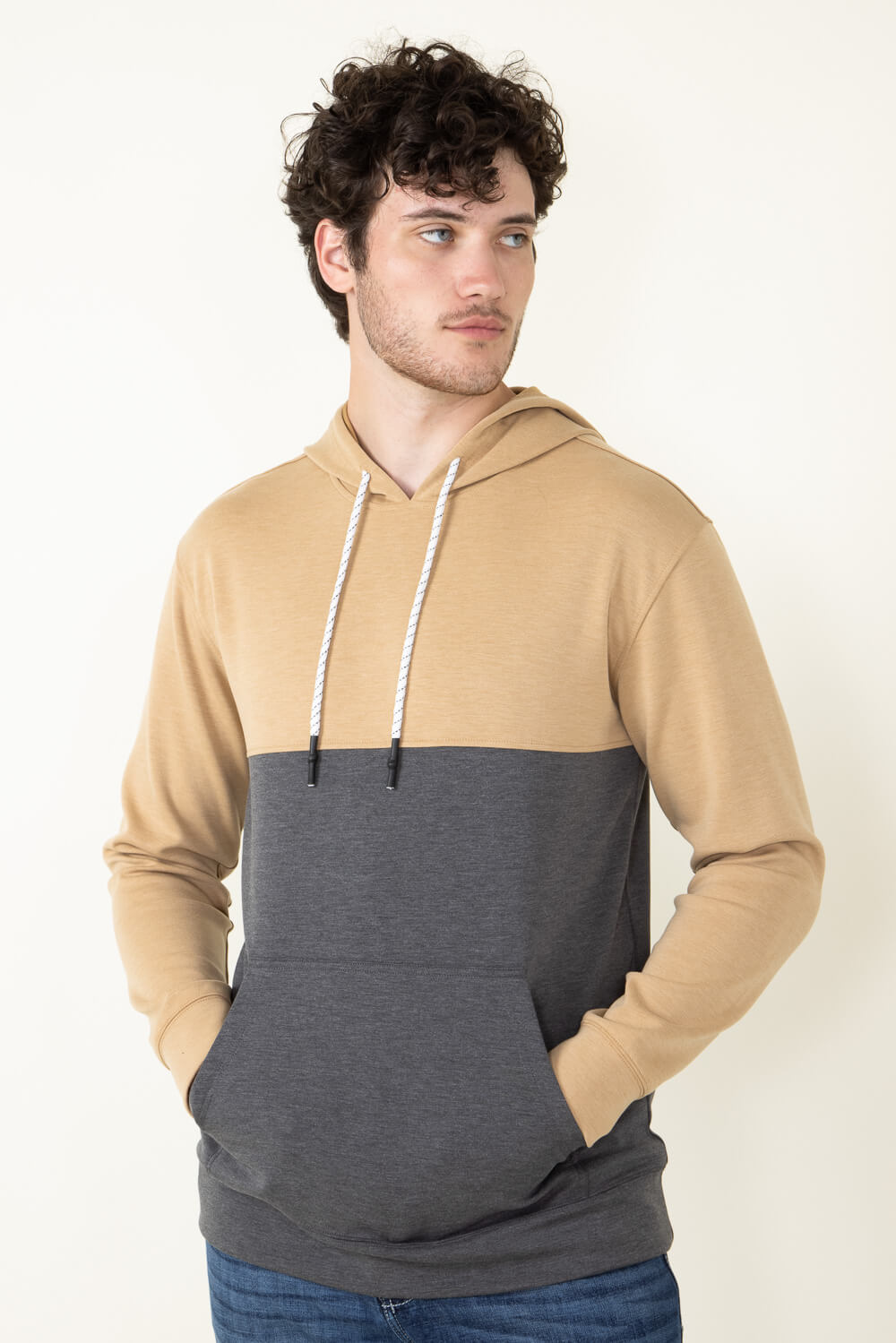 1897 Original Colorblock Hoodie for Men in Tan Charcoal MJ981 TANCHA Glik s