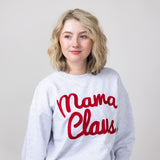 1897 Active Mama Clause Embroidered Fleece Sweatshirt for Women in Ice Grey