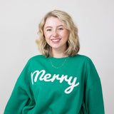 1897 Active Merry Patch Embroidered Fleece Sweatshirt for Women in Kelly Green