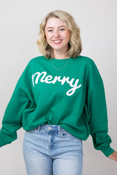 1897 Active Merry Patch Embroidered Fleece Sweatshirt for Women in Kelly Green