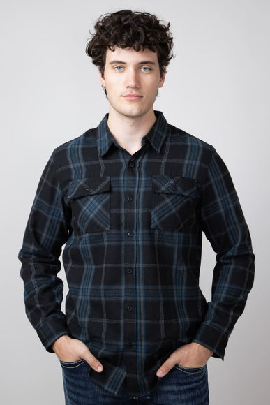 Plaid Flannel Shirt for Men in Black Blue