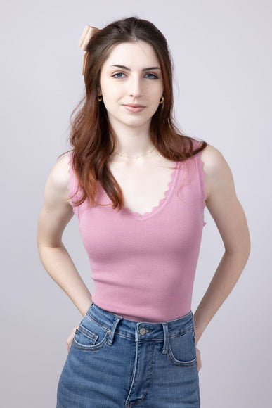 Scallop Tank Top for Women in Dusty Pink