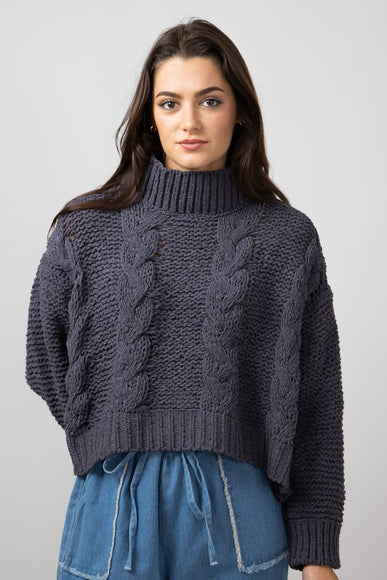 Simply Southern Braid Cropped Sweater for Women in Midnight Grey