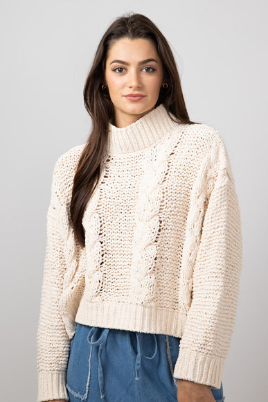 Simply Southern Braid Cropped Sweater for Women in Parchment Cream