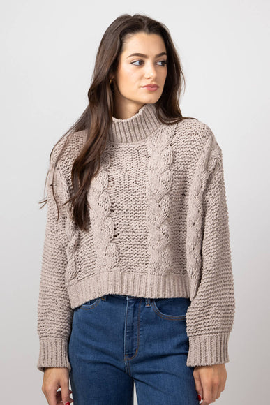 Simply Southern Braid Cropped Sweater for Women in Tan