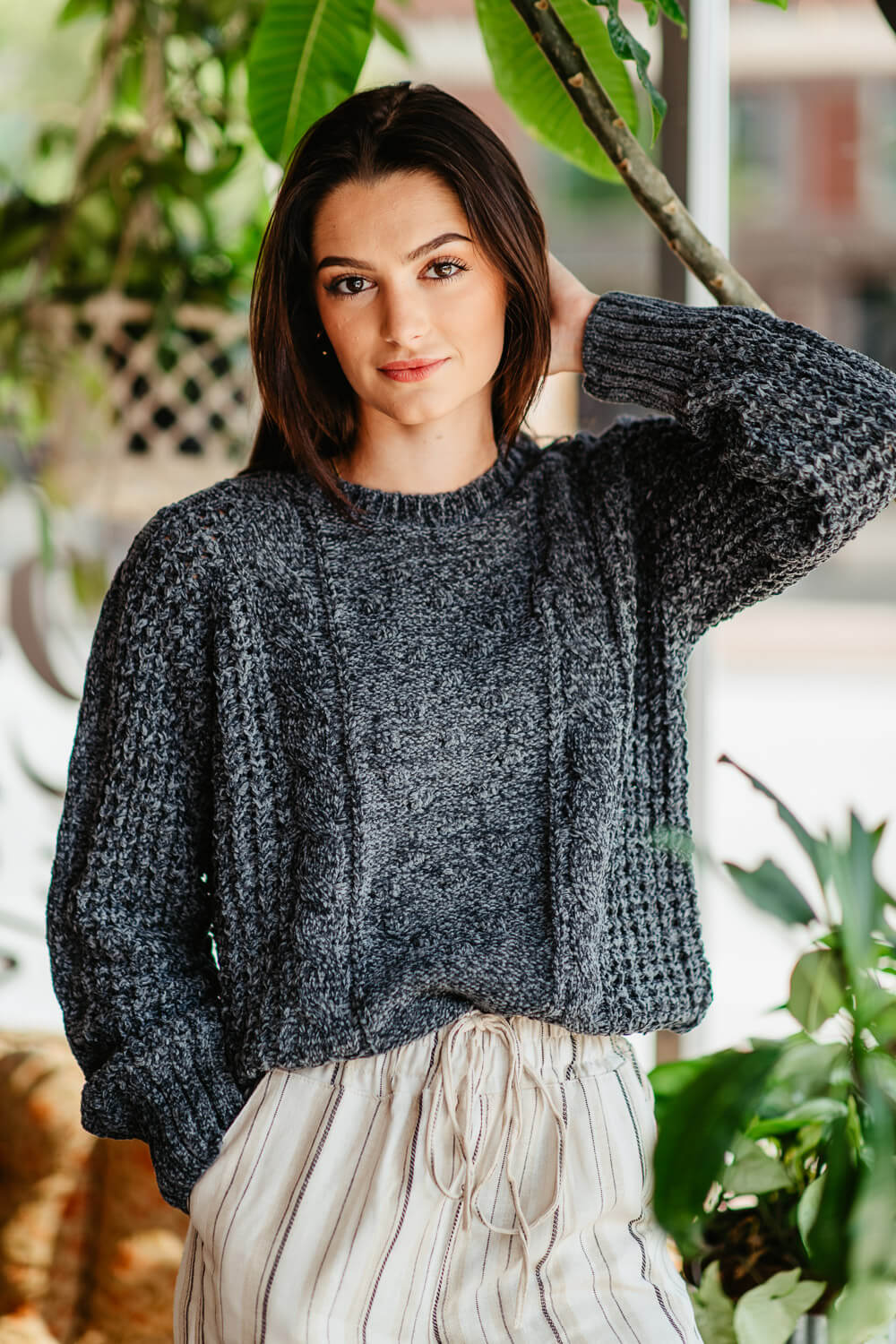 Cable-knit Chenille Sweater - Silver grey