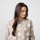 Simply Southern Cropped Flower Sweater for Women in Tan