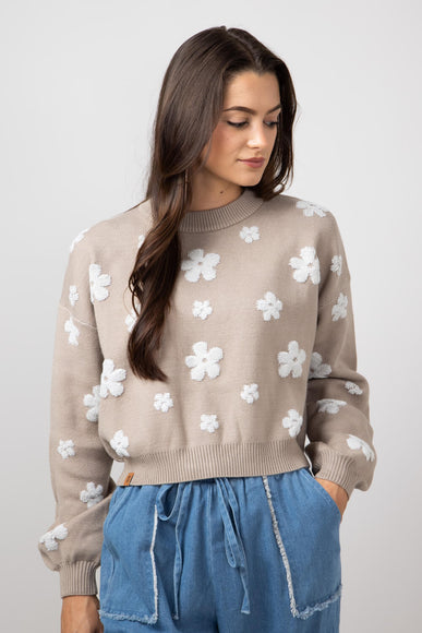 Simply Southern Cropped Flower Sweater for Women in Tan