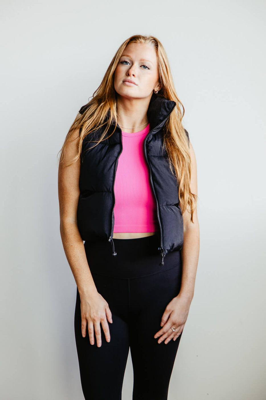 Simply Southern Cropped Puffer Vest for Women in Pink
