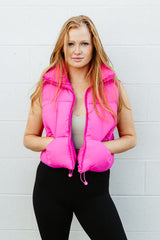 Sights To See Cocoa Cropped Puffer Vest – Pink Lily