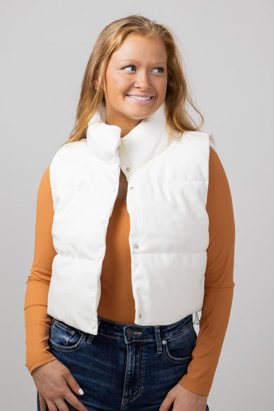 Simply Southern Faux Leather Cropped Puffer Vest for Women in Ivory