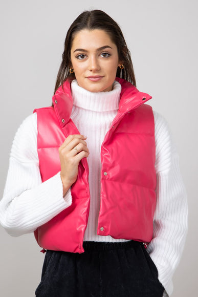 Simply Southern Faux Leather Cropped Puffer Vest for Women in Pink