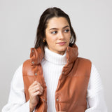 Simply Southern Faux Leather Cropped Puffer Vest for Women in Sepia