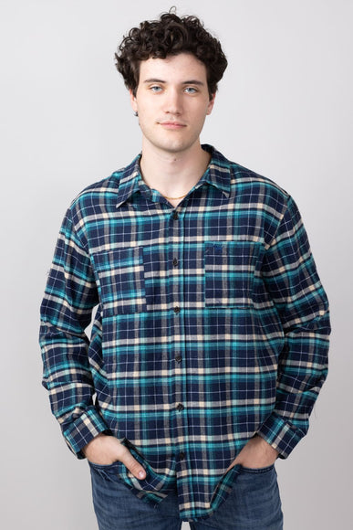 Simply Southern Plaid Button Up Shacket for Men in Teal Plaid