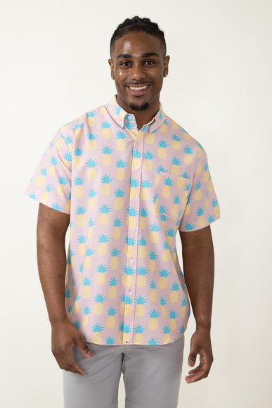 Simply Southern Pineapple Button Down Shirt for Men in Pink