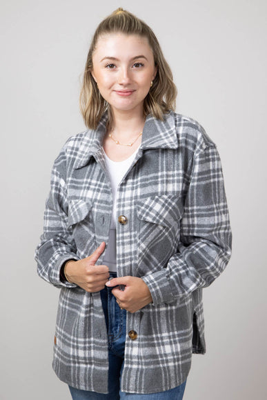 Simply Southern Plaid Shacket for Women in Grey