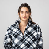 Simply Southern Quarter Zip Front Pullover for Women in White/Black Plaid