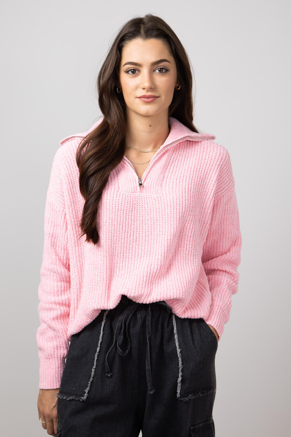 Simply Southern Quarter Zip Sweater for Women in Candy Pink PP 0224 Glik s