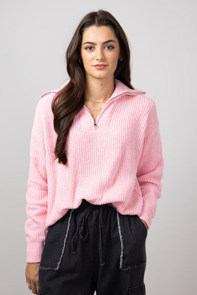 Simply Southern Quarter Zip Sweater for Women in Candy Pink