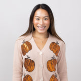 Simply Southern Sequin Pumpkin Cardigan for Women in Peach Pumpkin 