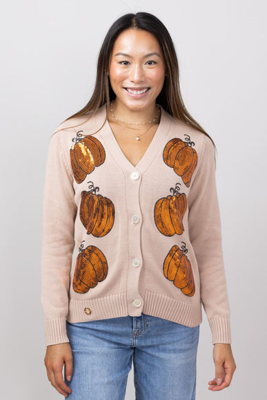 Simply Southern Sequin Pumpkin Cardigan for Women in Peach Pumpkin 