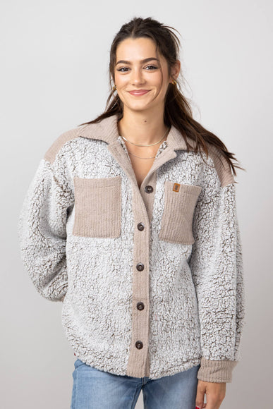 Simply Southern Soft Shacket for Women in Frost/Tan